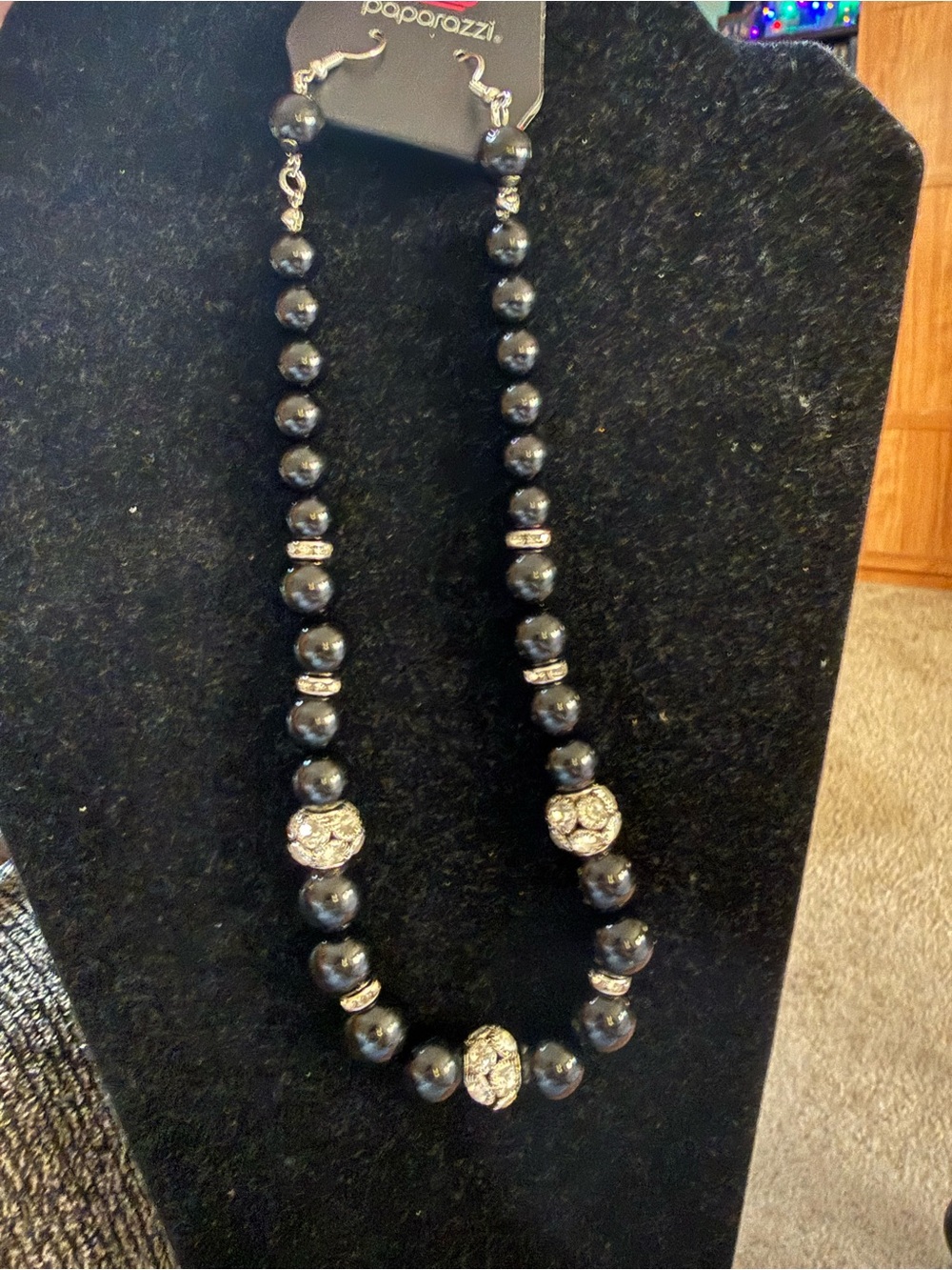 paparazzi Black Beaded Necklace with Silver Accents